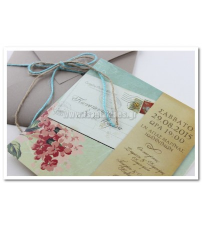 ΠΡΟΣΚΛΗΤΗΡΙΑ ΓΑΜΟΥ VINTAGE POST CARD FLORAL Elegant προσκλητήρια γάμου Γαμος - Βαπτιση - vaptisi-gamos.gr